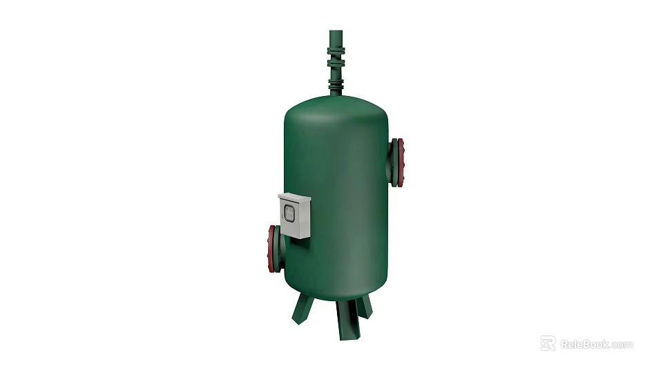 Green Cylindrical Industrial Equipment With Support Legs Top Connection Control Panel And Red Valves 3d model 
