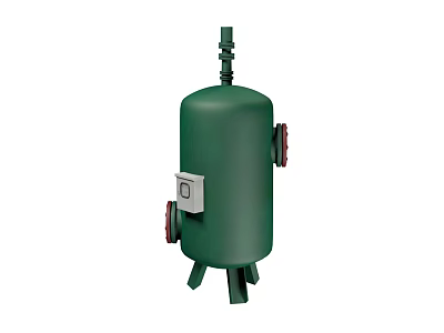 Green Cylindrical Industrial Equipment With Support Legs Top Connection Control Panel And Red Valves 3d model