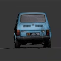 Old Blue Small Car With Worn Rusty Exterior On Gray Platform 3d model