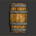 Rustic Wooden Barrel With Metal Hoops And Natural Wood Grain Texture