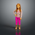 Young Red Haired Girl Wearing Grey Top Pink Pants And Brown Boots On Grey Background