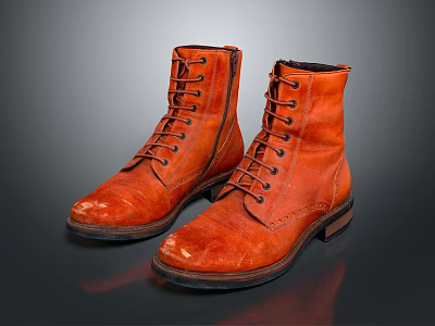 Orange Leather Lace Up Boots With Classic Design And Stylish Appearance 3d model
