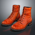 Orange Leather Lace Up Boots With Classic Design And Stylish Appearance