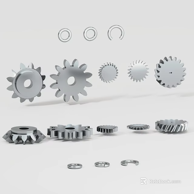 Various Metal Hardware Tools Including Precision Gears And Ring Parts 3d model