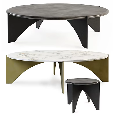 Elegant Round Coffee Table With Marble Top And Gold Black Curved Metal Base 3d model