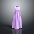 Purple Sleeveless Long Dress with Lace Collar and Pleated Waist Elegant Feminine Stylish Clothing Design