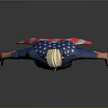 Game And Movie Superhero Character In Blue Bodysuit Red Cape And Golden Belt