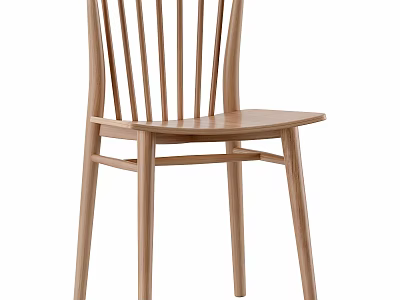 Simple Wooden Dining Chair With Slat Back Design And Natural Finish 3d model