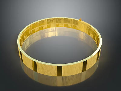 Golden Circular Metal Hardware Tool with Structured Square Patterns and Smooth Surface 3d model