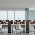 Modern Open Concept Public Office Space With Large Windows City View Desks And Office Chairs