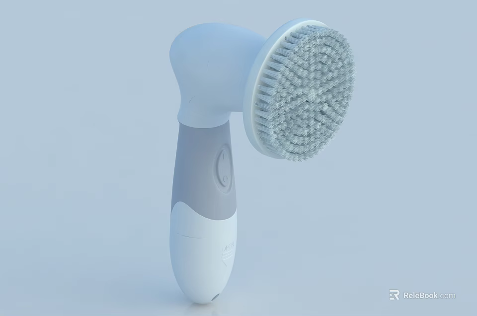 White And Gray Electric Facial Cleansing Brush With Ergonomic Handle And Soft Bristles 3d model 