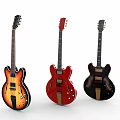 Colorful Acoustic Guitars Collection With Three Different Colored Musical Instruments