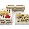 Adorable Stuffed Doll Sitting On Wooden Pallet With Cardboard Boxes And Red Hat