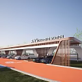 Cars Parked at Modern Charging Station with Covered Structure and Orange Path