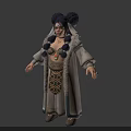 Traditional Character Costume With Double Bun Hairstyle And Decorative Robe Fur Collar
