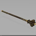 Decorative Ancient Weapon Staff With Elaborate Carved Patterns And Golden Accents