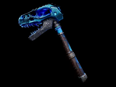 Dinosaur Skull Hammer Ornamental Decor Set With Blue Glow Brown Handle And Metal Accents 3d model