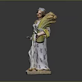 Decorative Ceramic Female Sculpture with Patterned Dress Head Ornament and Plant Bundle
