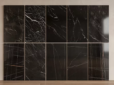 Black Marble Texture Wall Panels Arranged in Modern Interior Design 3d model