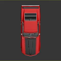 Red Classic Two Door Sports Car With Black Hood Yellow Stripe On Reflective Surface
