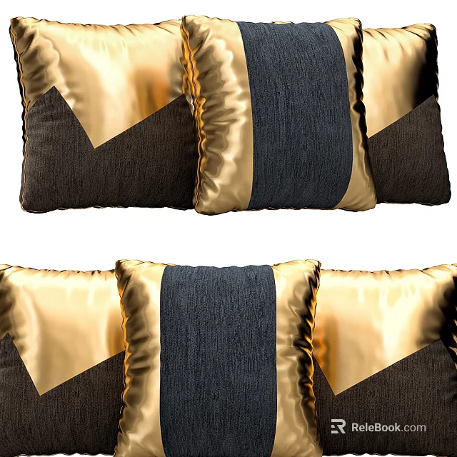 Set Of Luxury Decorative Cushions With Gold And Dark Details 3d model 