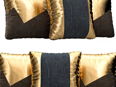 Set Of Luxury Decorative Cushions With Gold And Dark Details 3d model