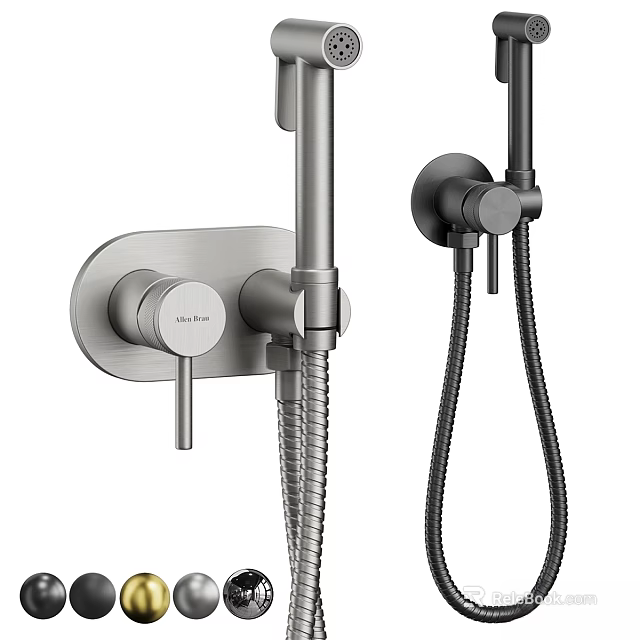 Modern Wall Mounted Shower Faucet With Handheld Sprayer And Brushed Nickel Finish 3d model 