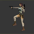 3D Low Poly Woman Model With Red Hair Blue Top Brown Shorts Holding Dual Guns