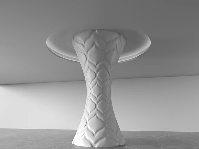 White Modern Textured Column With Floral Pattern Connecting To Ceiling In Minimalist Interior 3d model