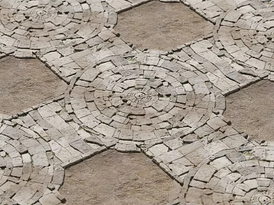 Decorative Stone Ground with Circular Pattern and Hexagonal Irregular Slabs Layout Design 3d model