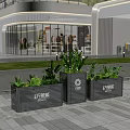 Modern Garden Landscape Design With Silver Planters Green Plants And Building Entrance
