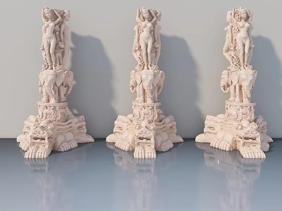 Carved Ivory White Panel Door Featuring Elephant Motif And Female Statue Decorations 3d model