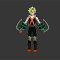 Anime Style 3D Character With Golden Spiky Hair Green Gloves And Creature Inspired Weapons