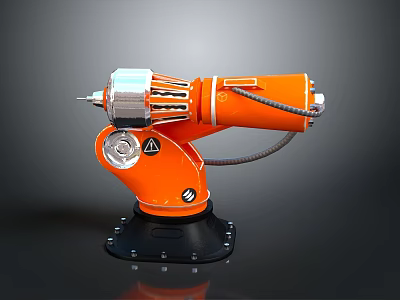 Orange Industrial Robot Arm With Silver Components And Black Base Structure 3d model