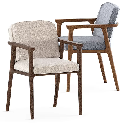 Modern Simple Style Dining Chairs With Wooden Frames And Beige Gray Upholstered Seats 3d model