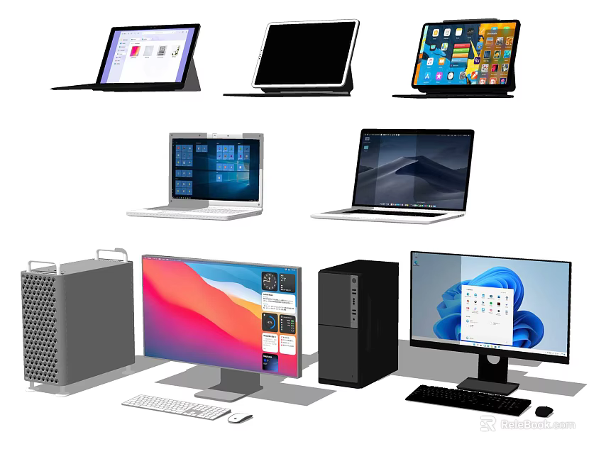Collection of Computer Devices Including Laptops Desktops Monitors and Tower Systems 3d model
