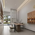 Modern Public Office Space Interior With Marble Table Wooden Floors And Floor-to-Ceiling Windows