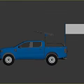 Blue Double Cab Pickup Truck Featuring Roof Rack Antenna And White Display Board