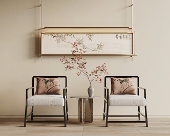 New Chinese Style Single Sofa Side Several Hanging Paintings 3d model