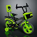 Kids Green And Black Bicycle With Training Wheels Basket And Seat