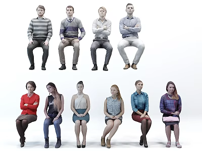Multiple Seated People Figures With Various Poses And Casual Clothing Styles 3d model