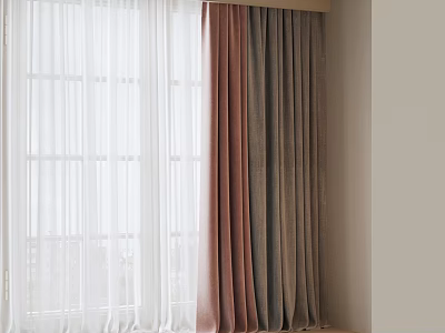 Modern Window Curtain Combination With White Sheer Pink And Gray Fabric Panels 3d model