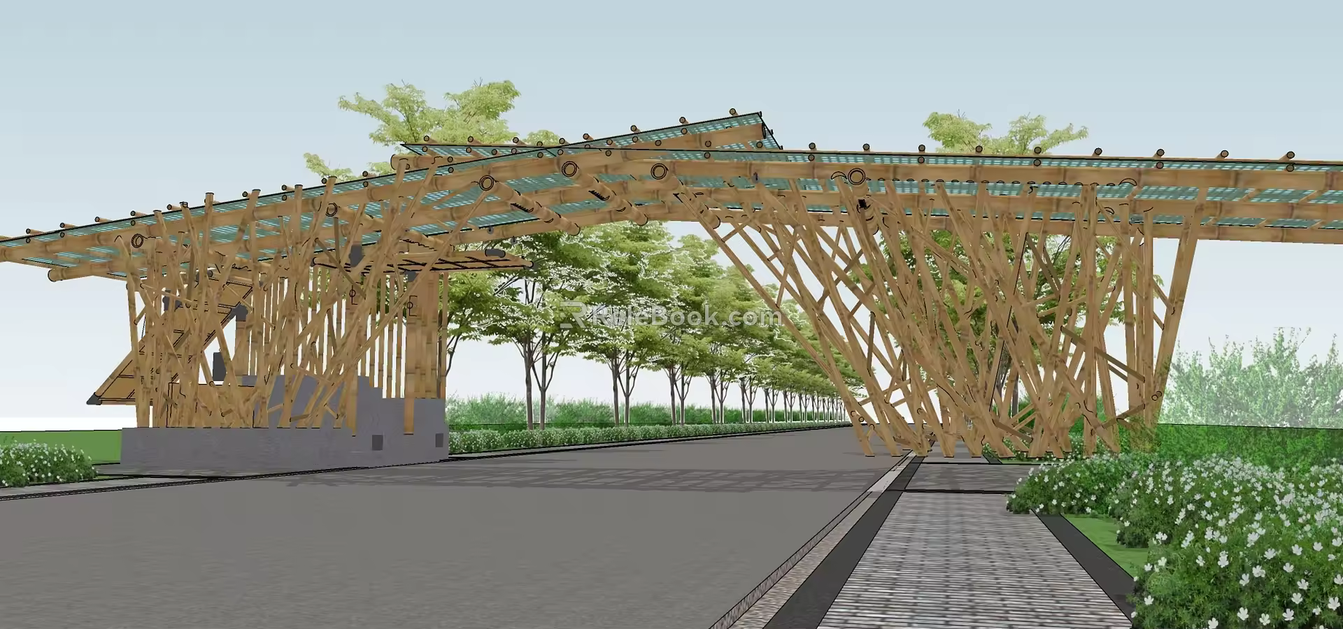 Modern gate structure landscape pavilion gallery landscape sketch 3d model