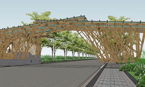 Modern gate structure landscape pavilion gallery landscape sketch 3d model