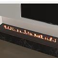 Modern Living Room Fireplace With Marble Surround And Burning Flames Above TV