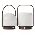 Modern Table Lamps With White Vertical Striped Lampshades Wooden Bases And Metal Handles