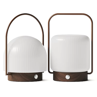 Modern Table Lamps With White Vertical Striped Lampshades Wooden Bases And Metal Handles 3d model
