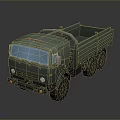 Green Military Truck With Open Cargo Bed And Multiple Wheels 3D Render View