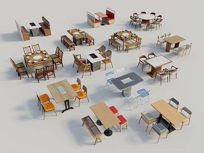Dining Table Sets In Various Styles With Different Chair Designs And Shapes 3d model