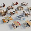 Dining Table Sets In Various Styles With Different Chair Designs And Shapes 3d model